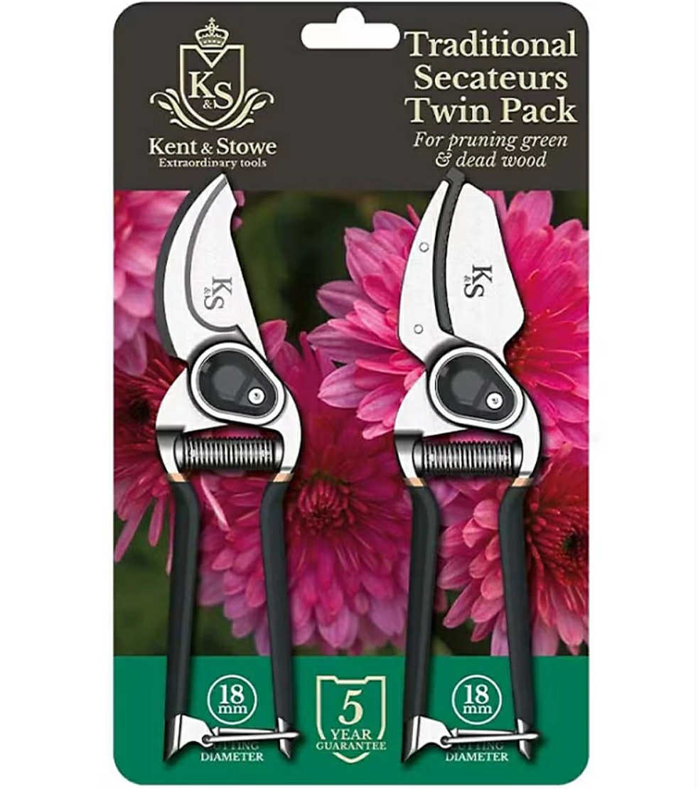 Kent & Stowe Traditional Bypass & Anvil Pruner Secateurs Twin Pack Gardening Set
